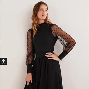 Shear sleeve black Boden blouse. NWT